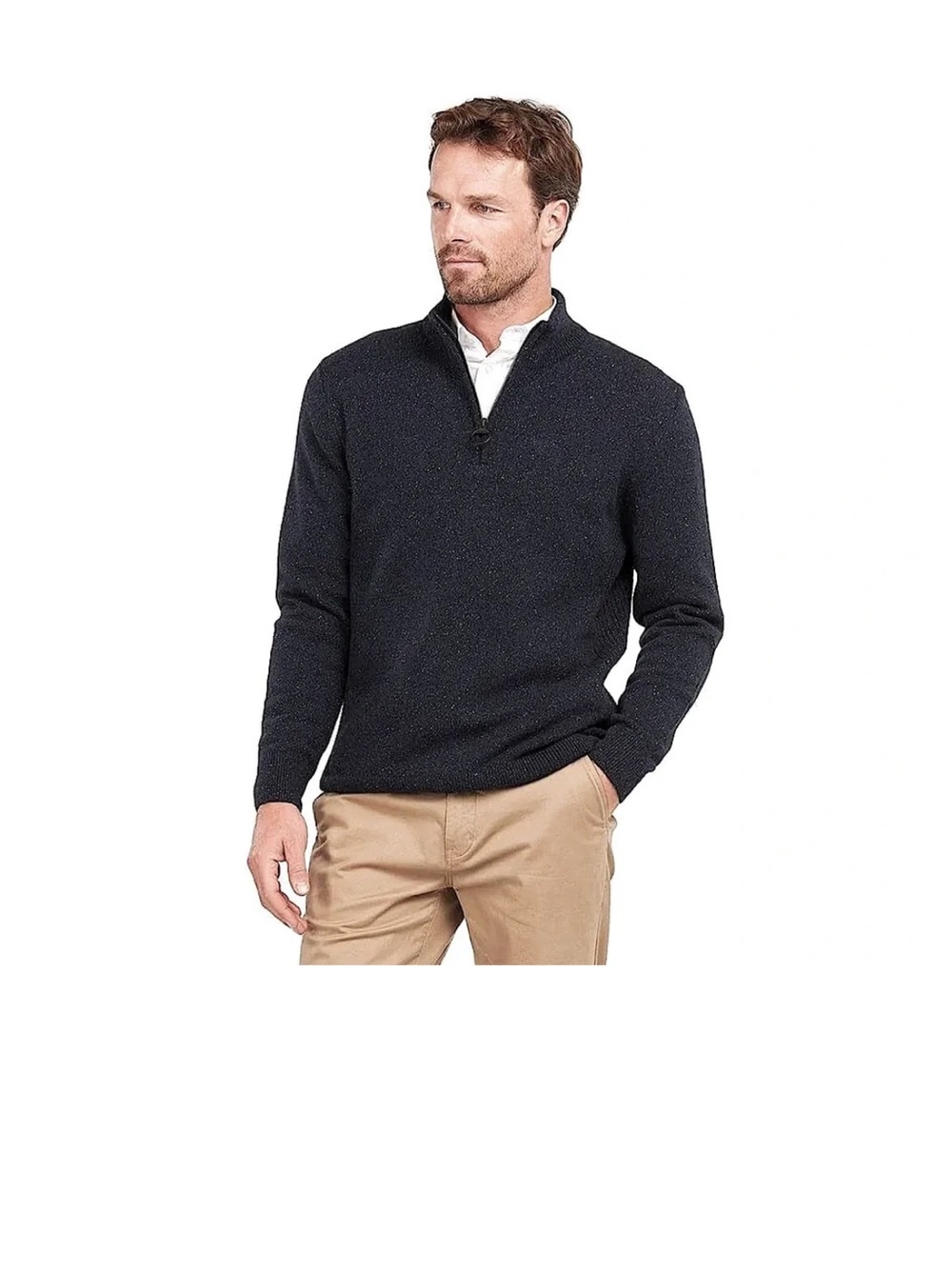Barbour men’s Tisbury quarter zip pullover black gray speckled wool silk large